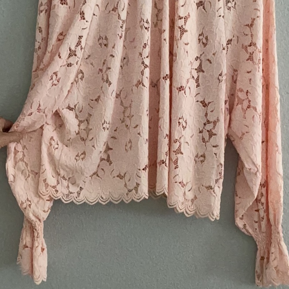 Free People Blush Peach Lace Bohemian Top Cottagecore, Festive, Vintage, Lace - Picture 4 of 8